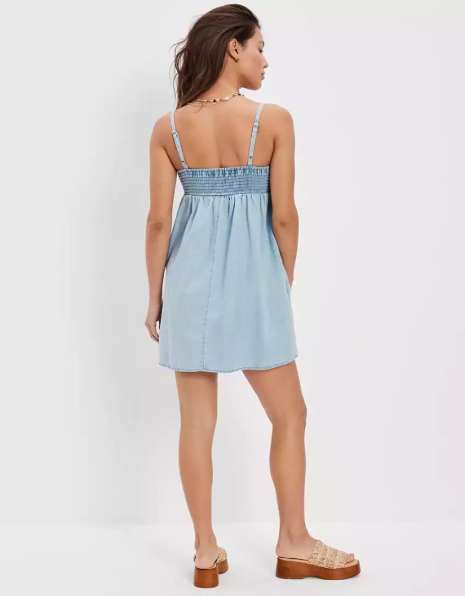 Mini Robe American Eagle AE Ruched Corset Babydoll Bleu Femme | SBJ-70475110